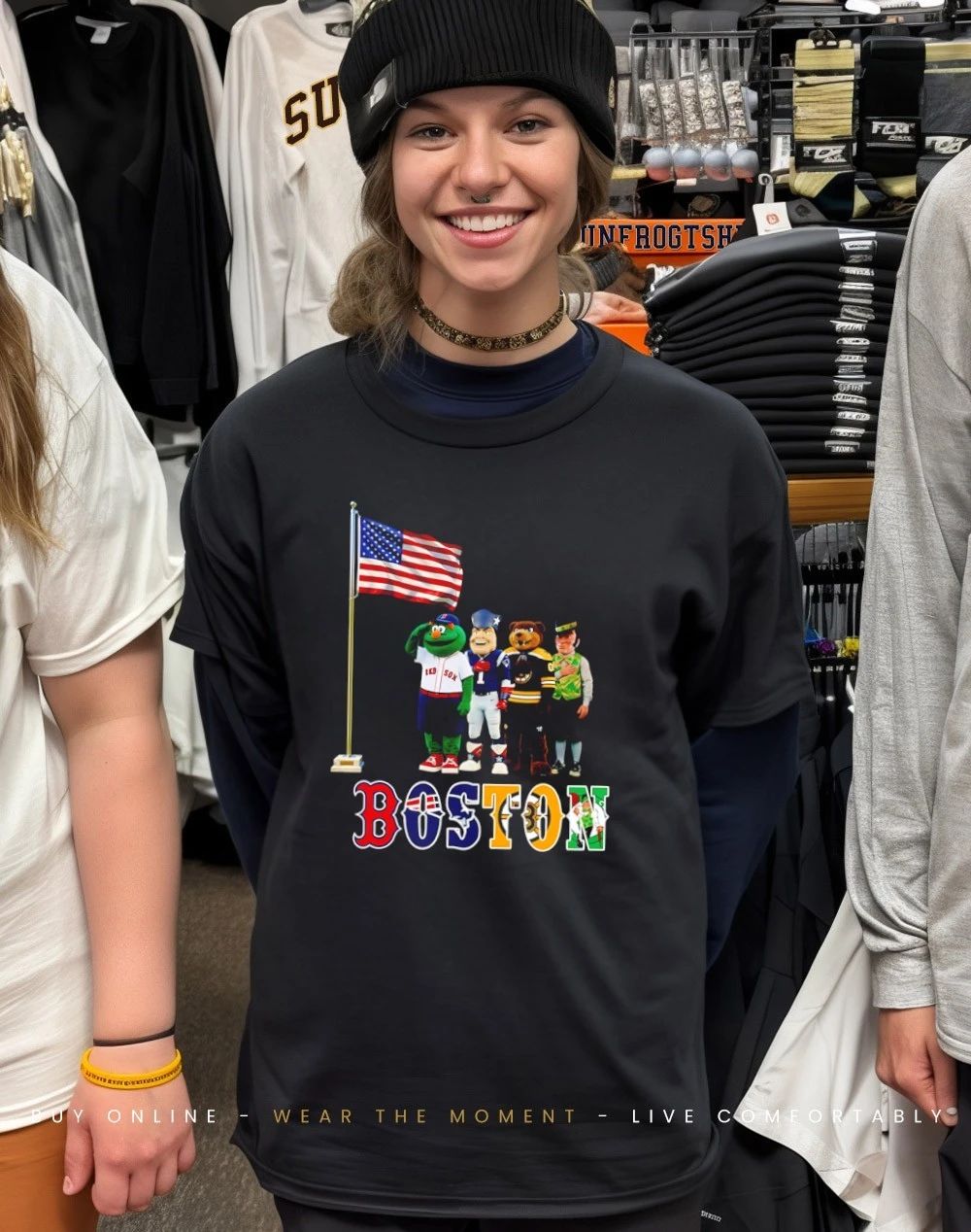 Boston sports mascot salute the flag shirt