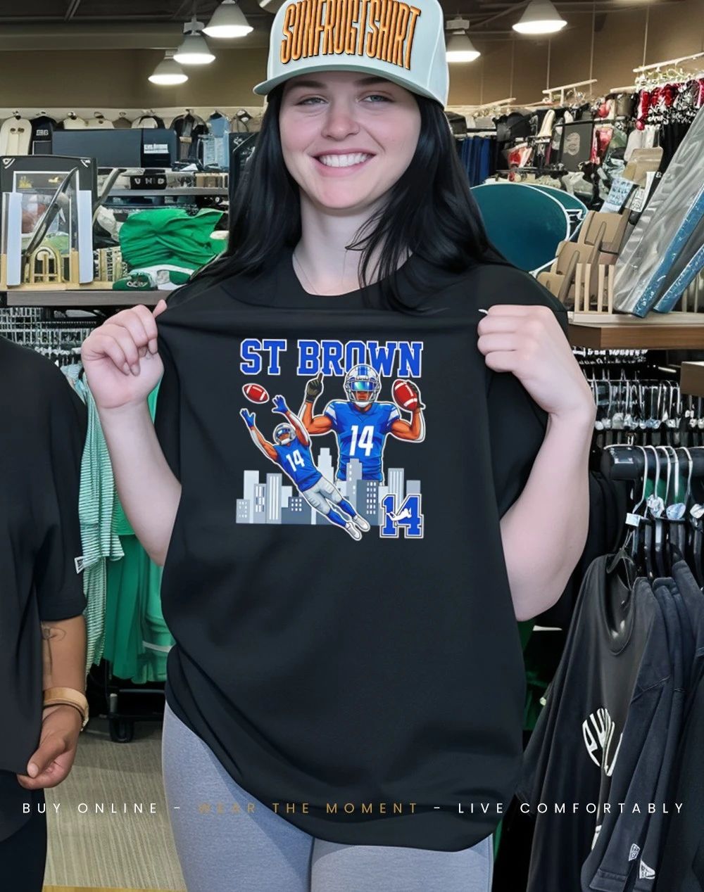Amon-Ra St. Brown Detroit Lions number name city skyline shirt