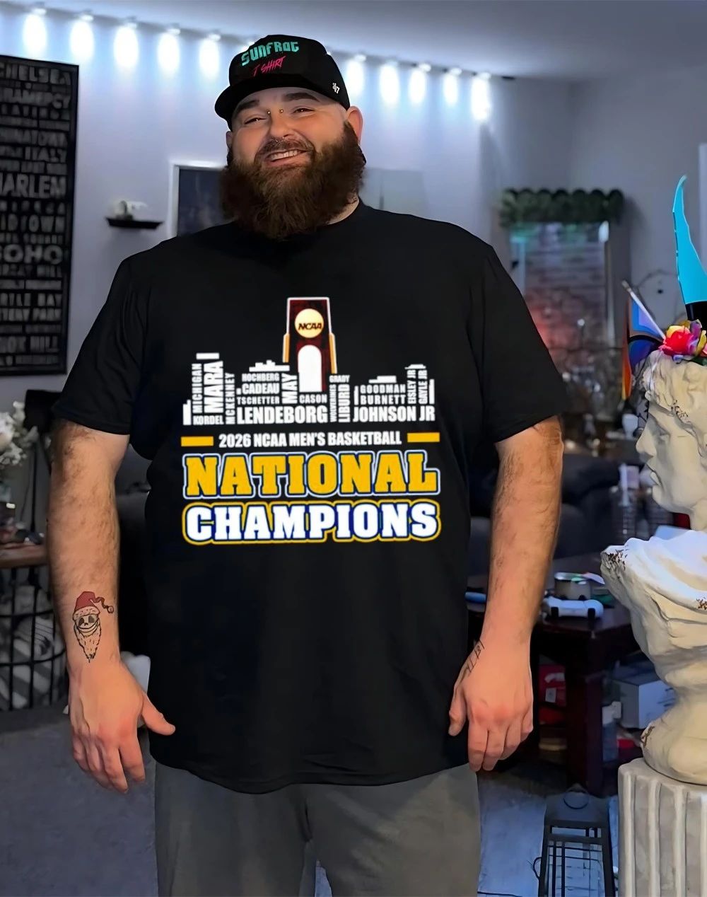 Michigan Wolverines Men’s Basketball National Champions 2026 player name city skyline shirt