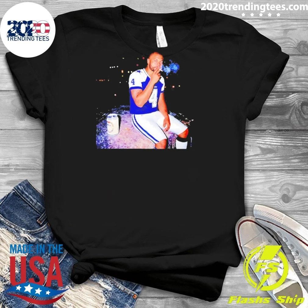 Funny Dak Prescott Dallas Cowboys Football Smoking And Beer T-Shirt
