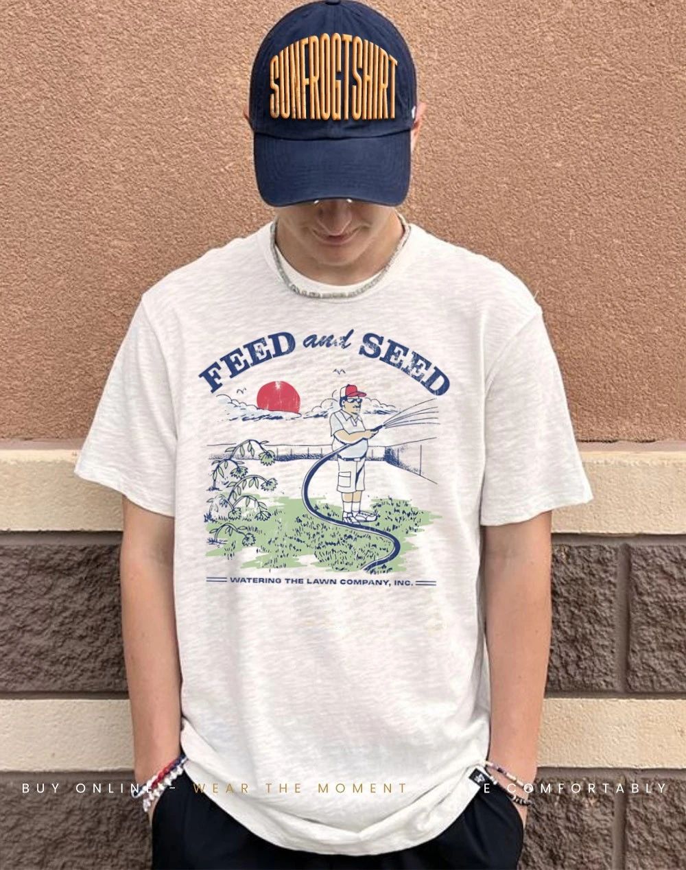 Feed and Seed watering the lawn company shirt