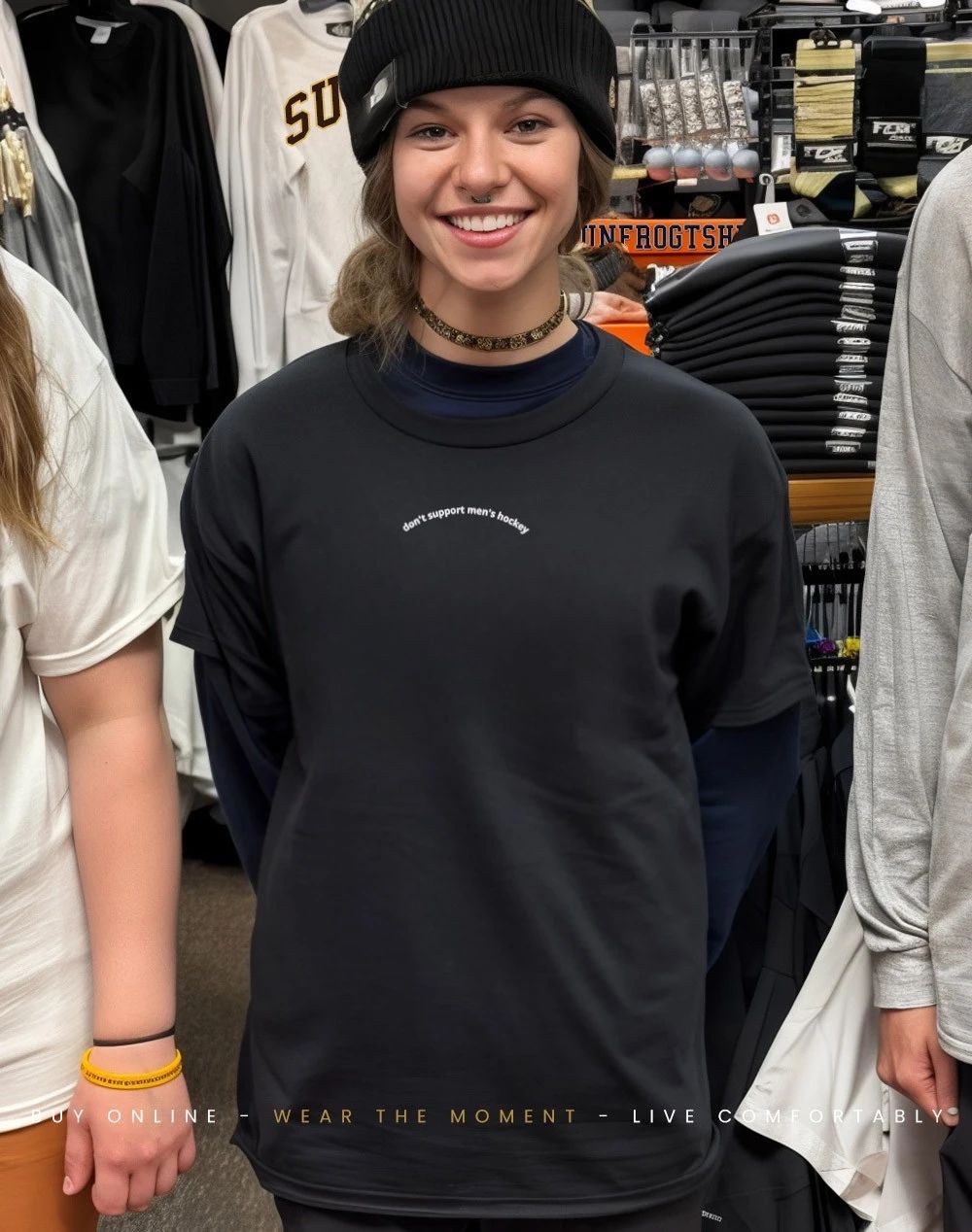 Don’t support men’s hockey embroidered shirt
