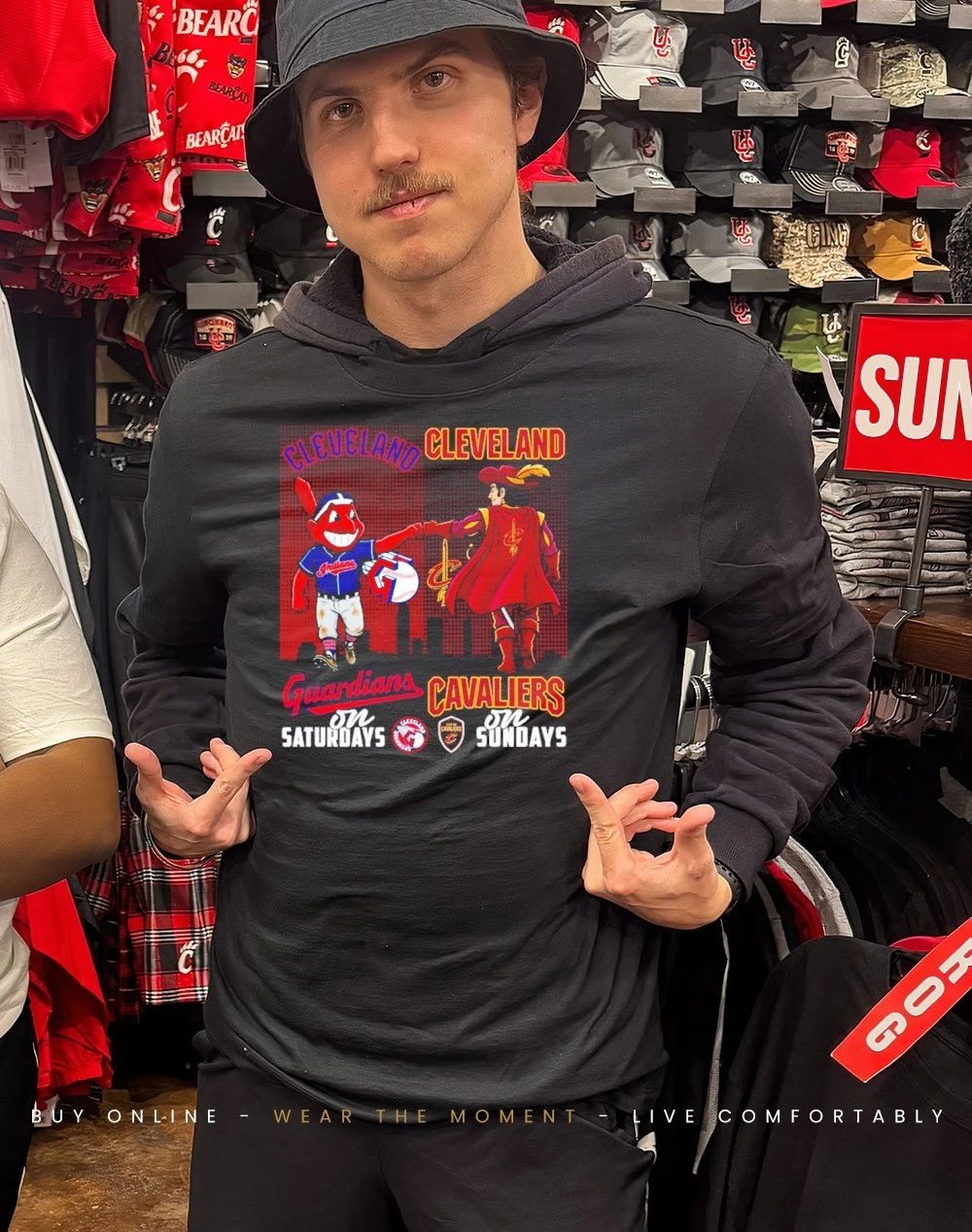 Cleveland Guardians on saturdays vs Cleveland Cavaliers on sundays city skyline shirt