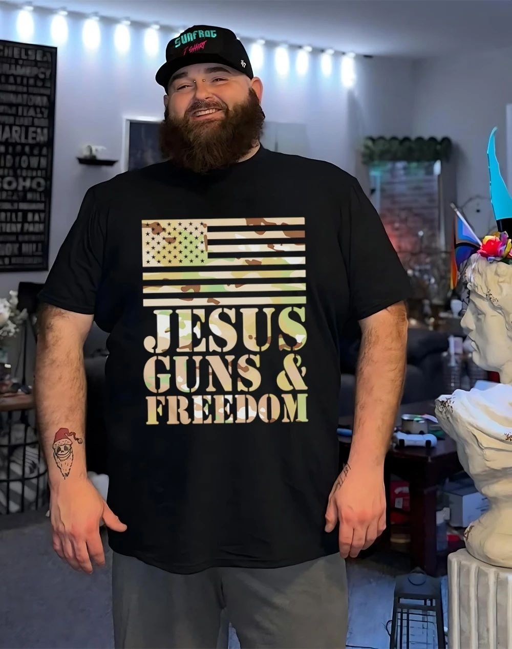 Jesus Guns and Freedom Camo Graphic 2026 flag shirt