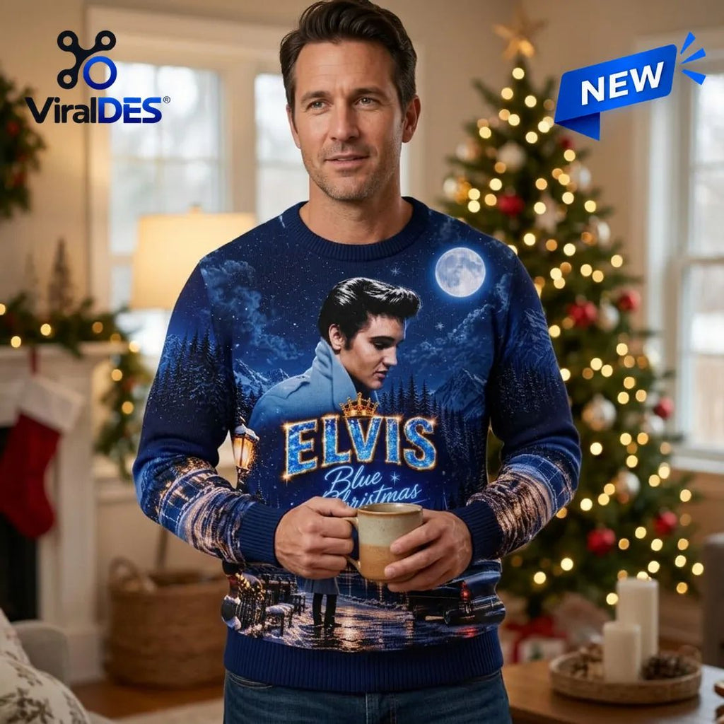 Elvis Presley Blue Christmas Ugly Sweater