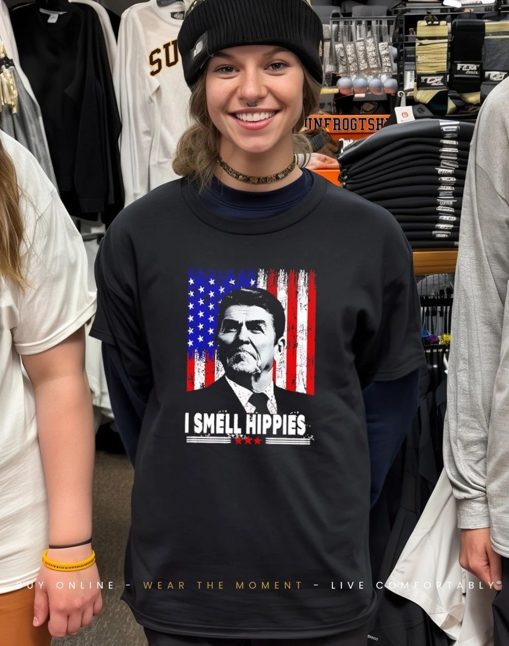 I Smell Hippies Reagan USA flag shirt