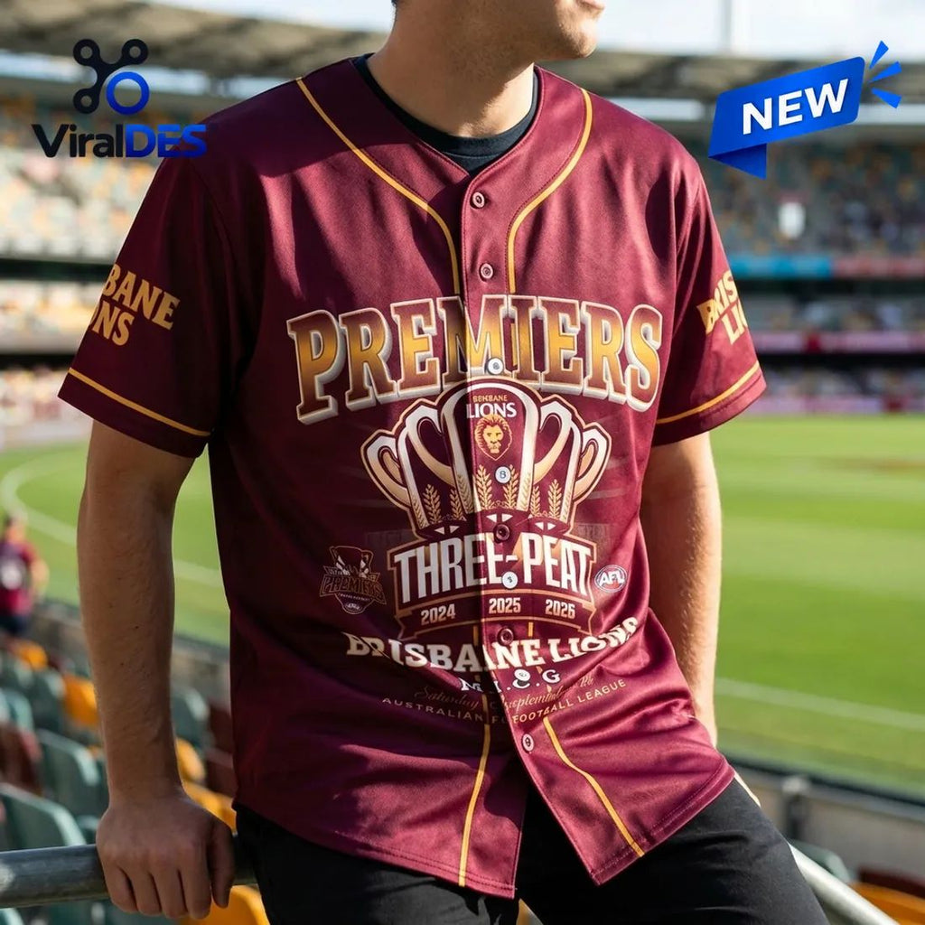 Brisbane Lions 2026 AFL Premiers Maroon Baseball Jersey