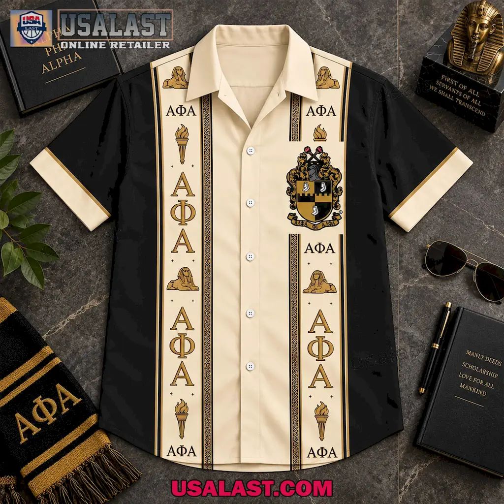 Alpha Phi Alpha Vintage Striped Cream & Black Premium Hawaiian Shirt