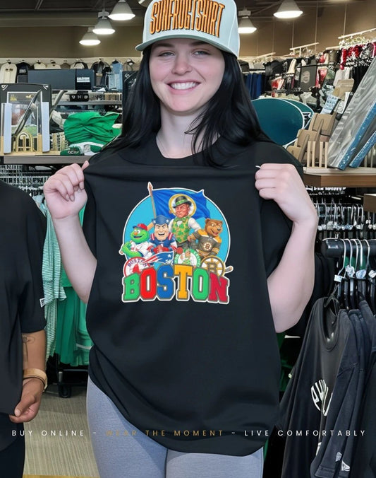Boston sports mascot squad flag shirt