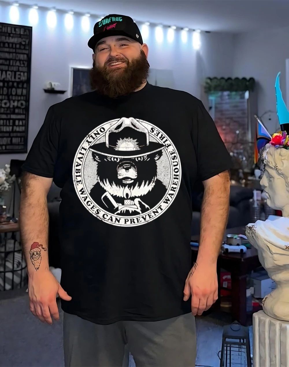 Smokey bear only livable wages can prevent warehouse fires shirt
