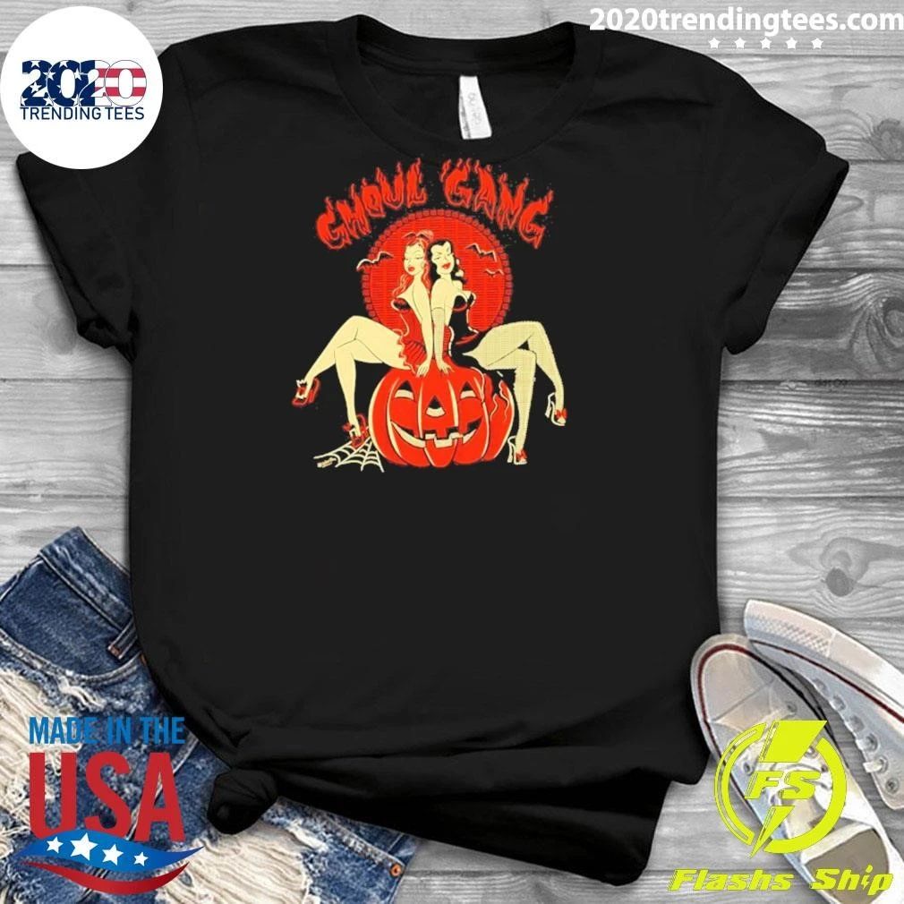 Ghoul Gang Pinup Girls On Pumpkin Halloween 2026 Shirt