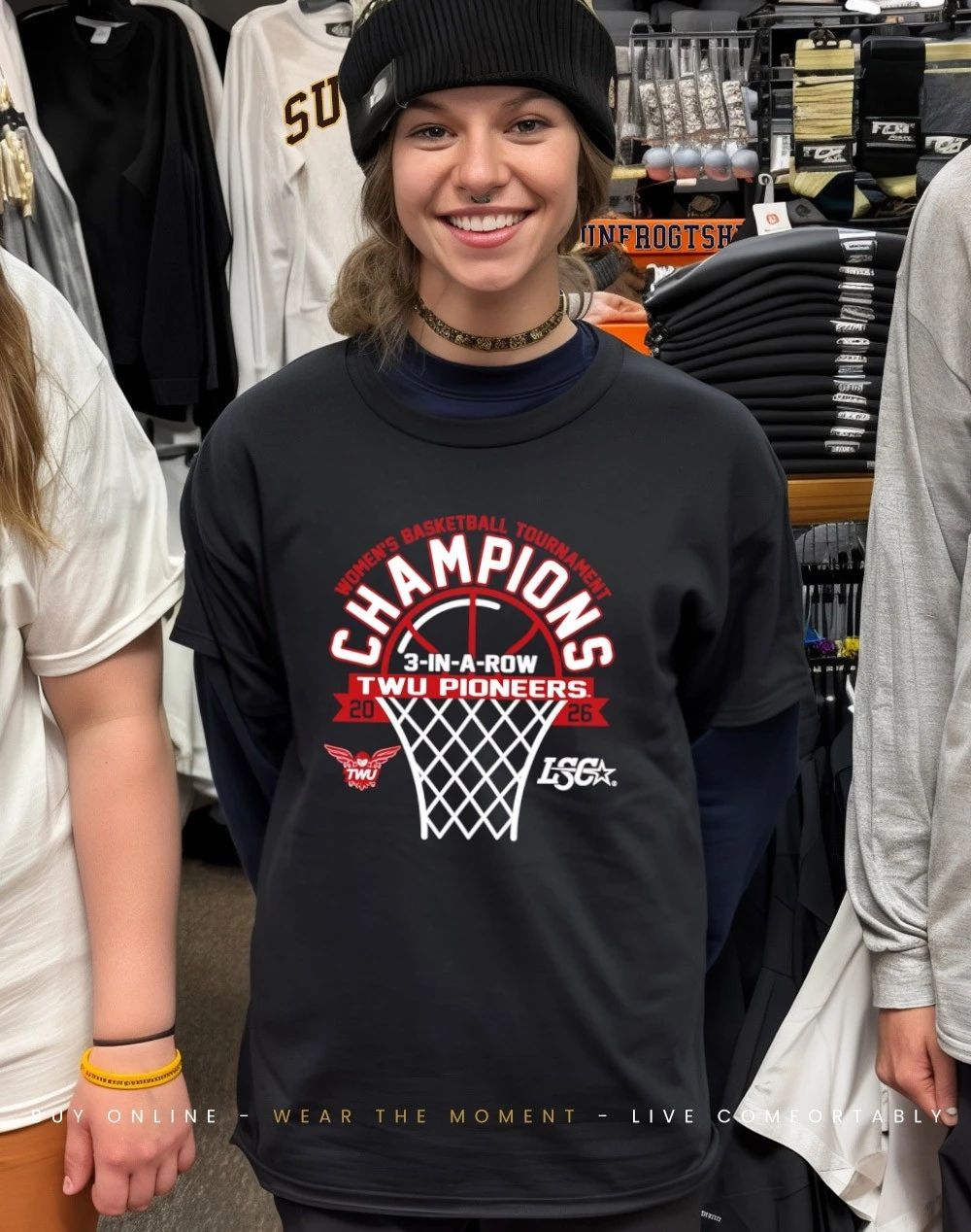 Texas Woman’s Women’s Basketball 2026 3-In-A-Row LSC Tournament Champions shirt
