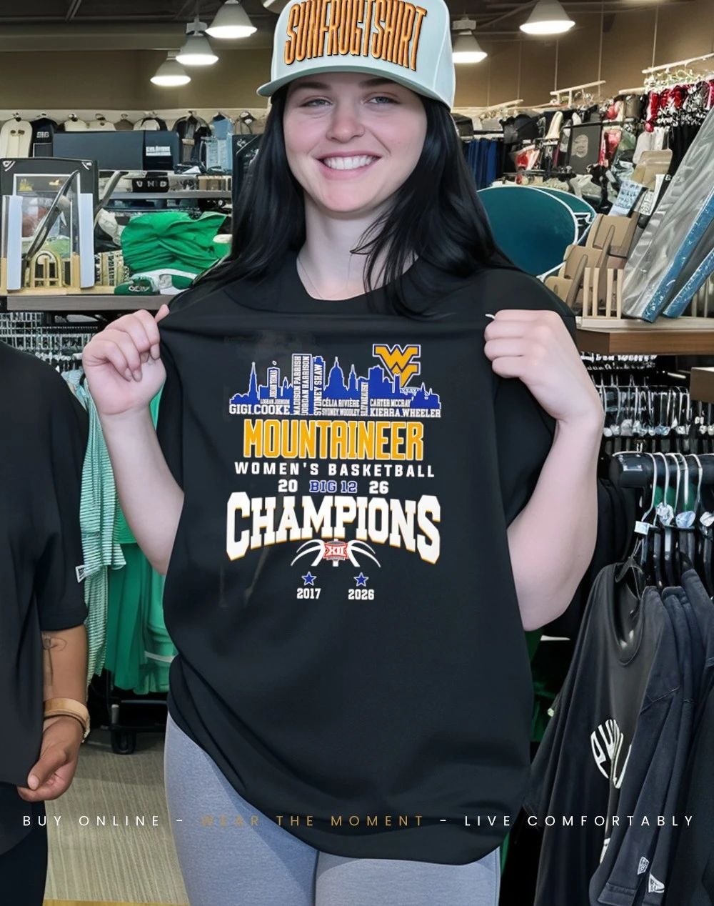 West Virginia Mountaineers Women’s Basketball Champions 2026 player names city skyline shirt