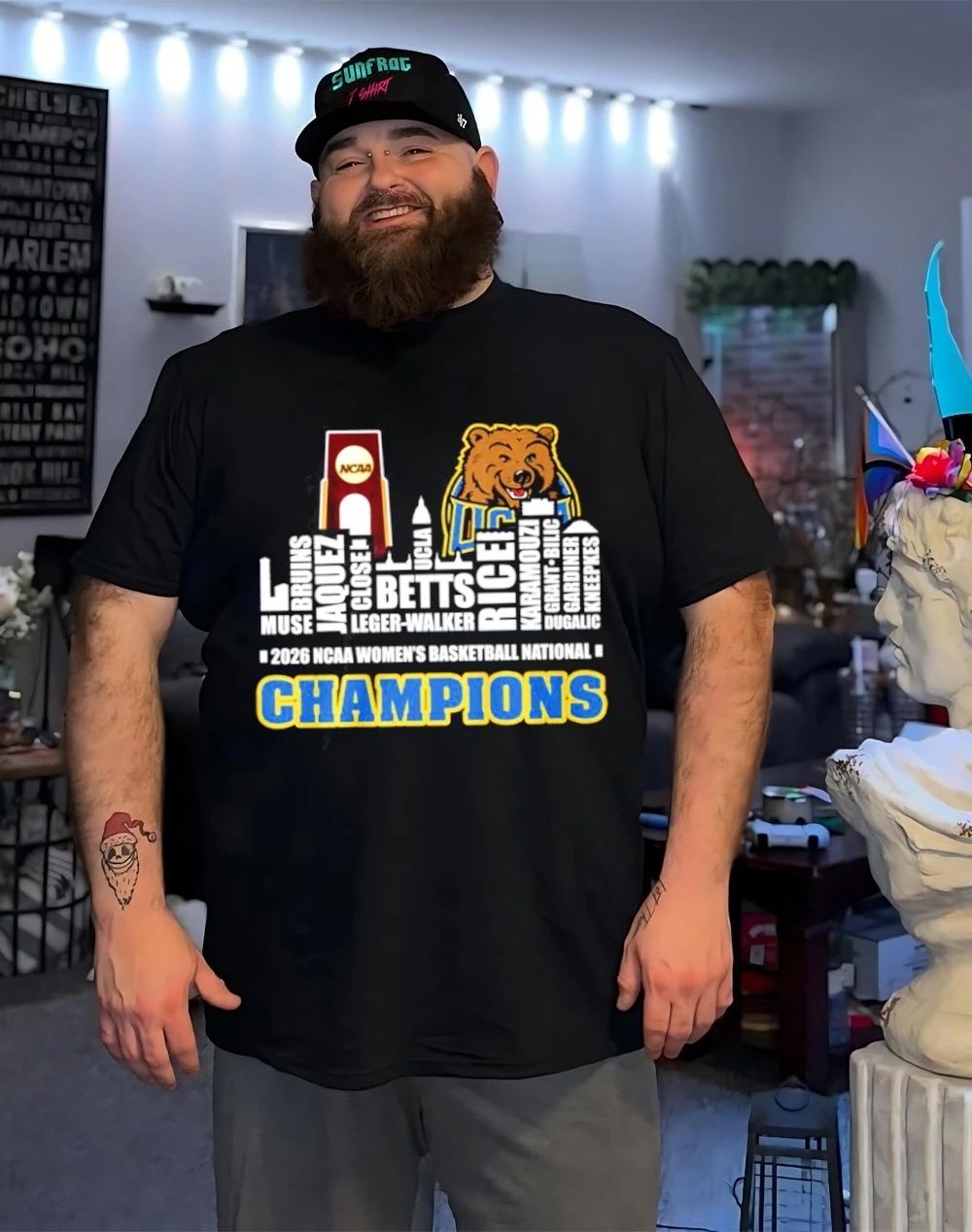 UCLA Bruins 2026 Women’s Basketball National Champions player name city skyline shirt