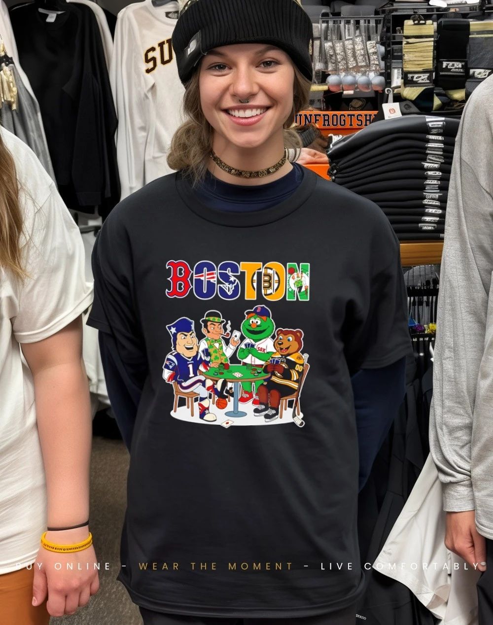 Boston sports mascot playing poker shirt