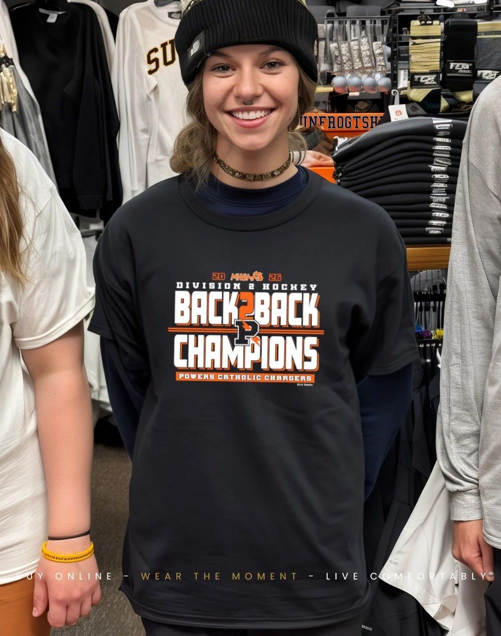 Powers Catholic Chargers 2026 MHSAA Hockey D2 Back2Back Champions shirt