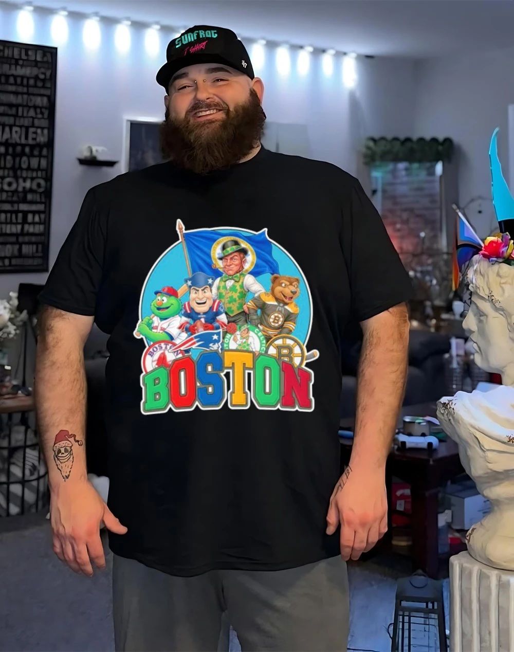 Boston sports mascot squad flag shirt