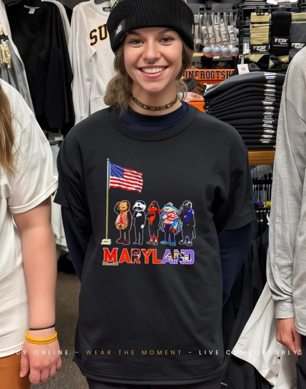 Maryland sports mascot salute the flag shirt