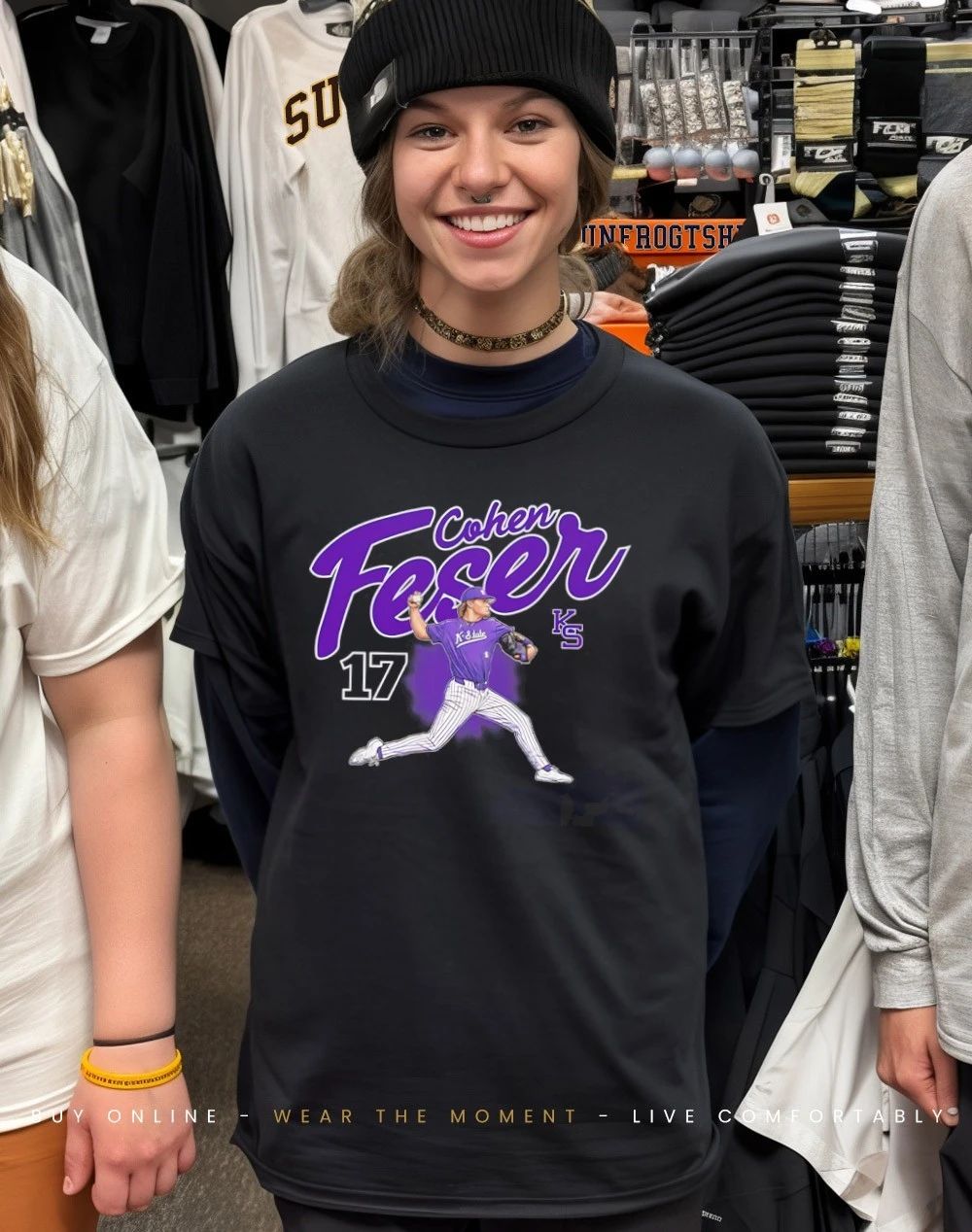 Cohen Feser 17 Kansas State Wildcats baseball player caricature shirt