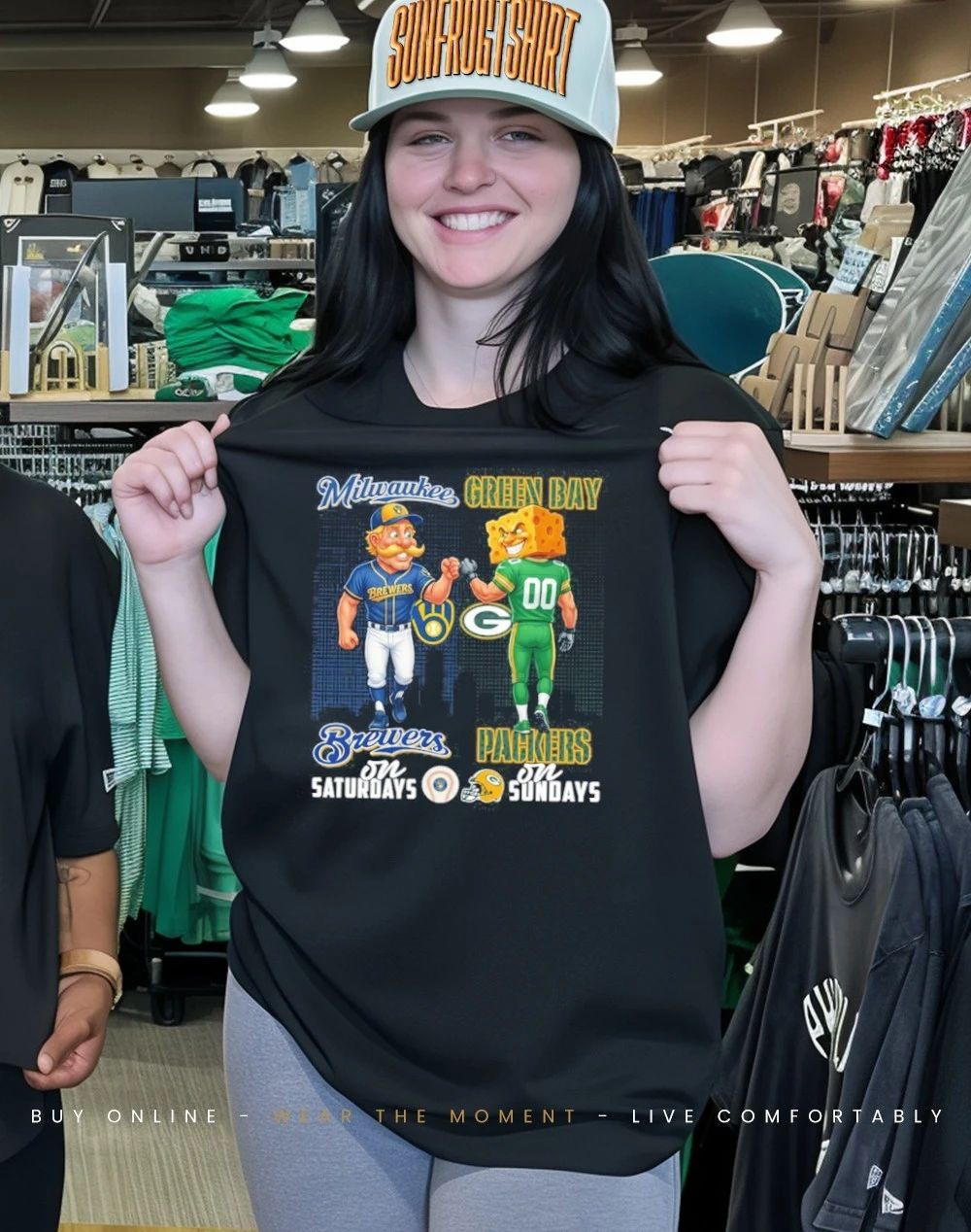 Milwaukee Brewers on saturdays vs Green Bay Packers on sundays city skyline shirt