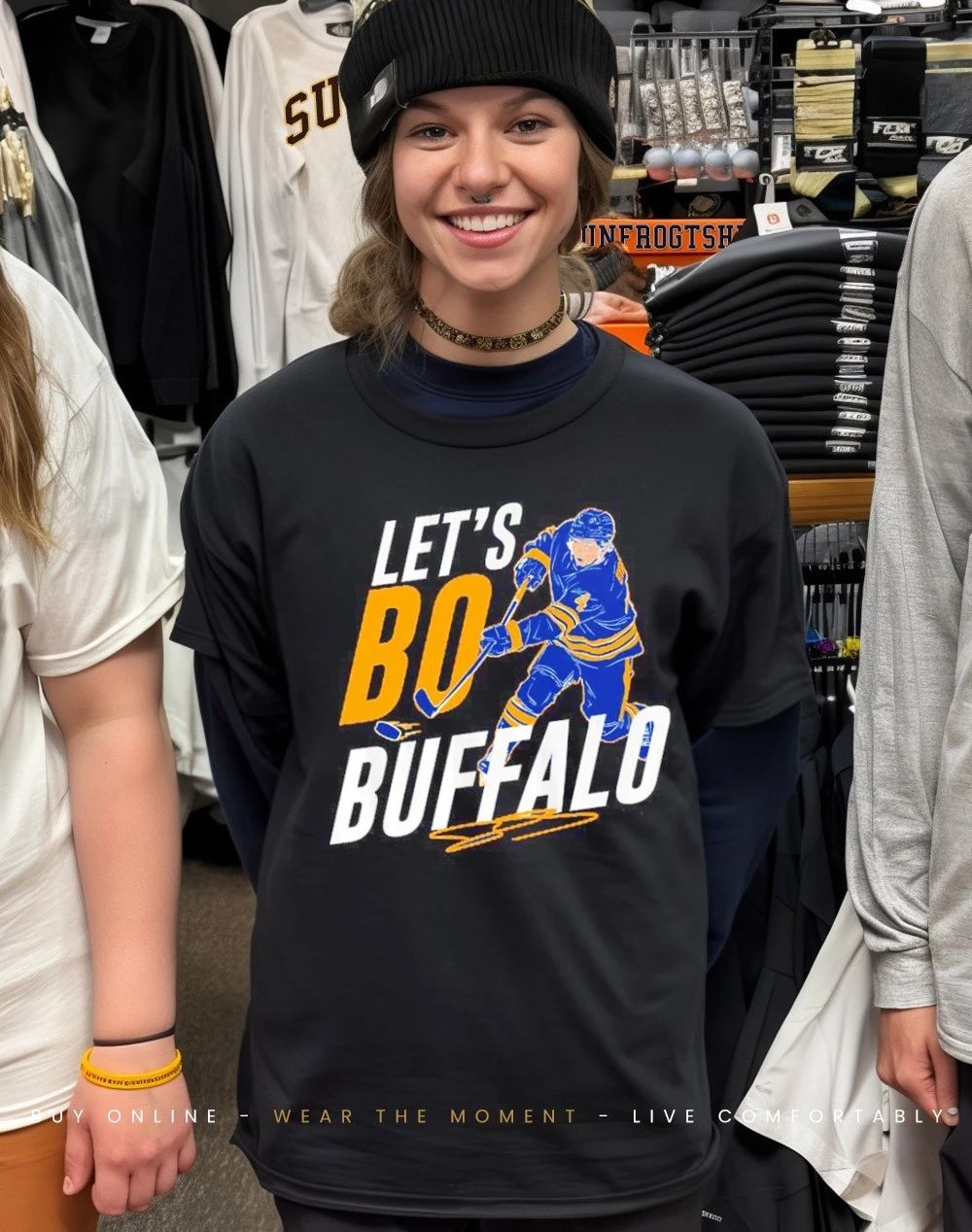 Bowen Byram let’s Bo Buffalo Sabres front and back shirt