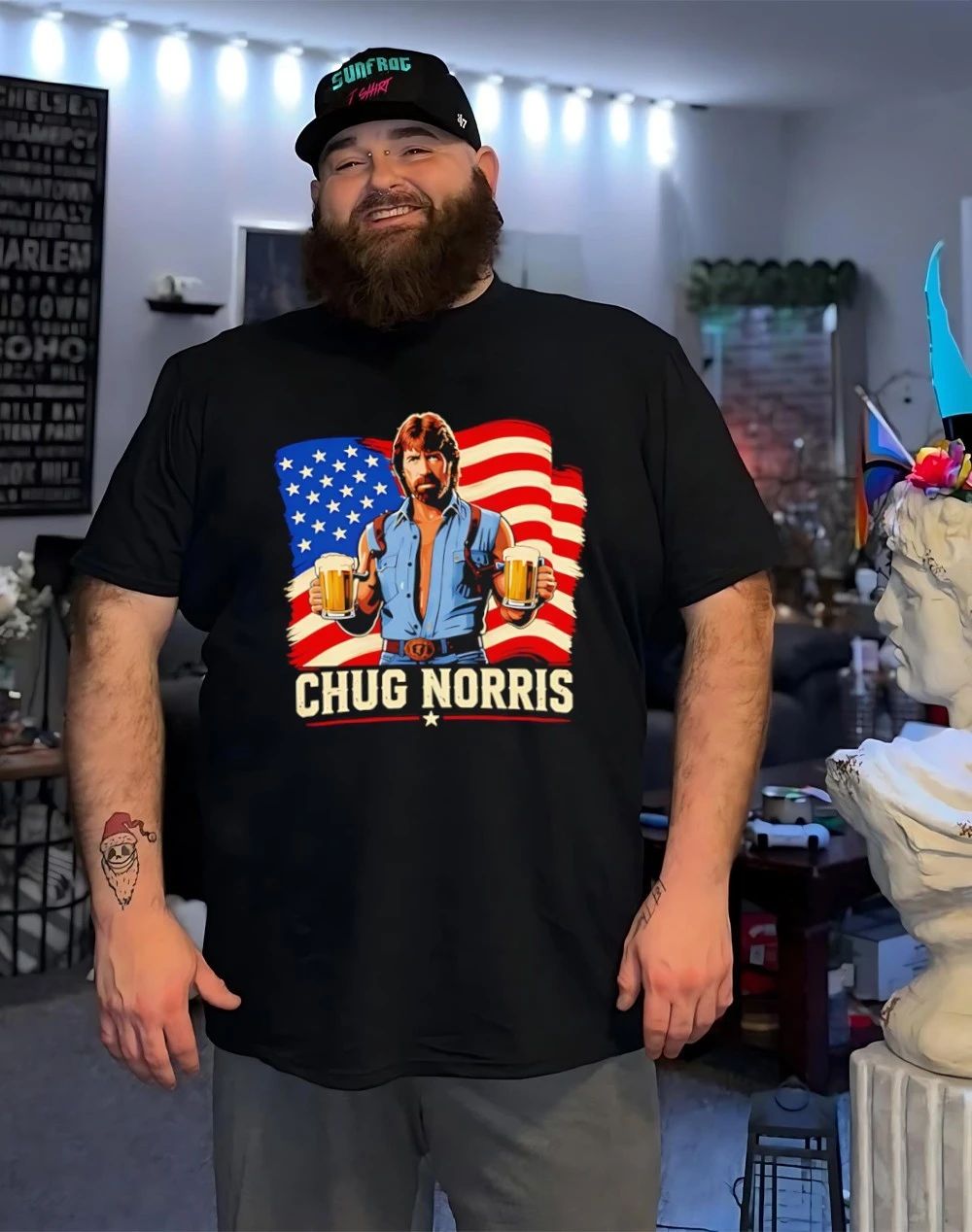Chuck Norris Chug Norris Drinking Beer Graphic shirt