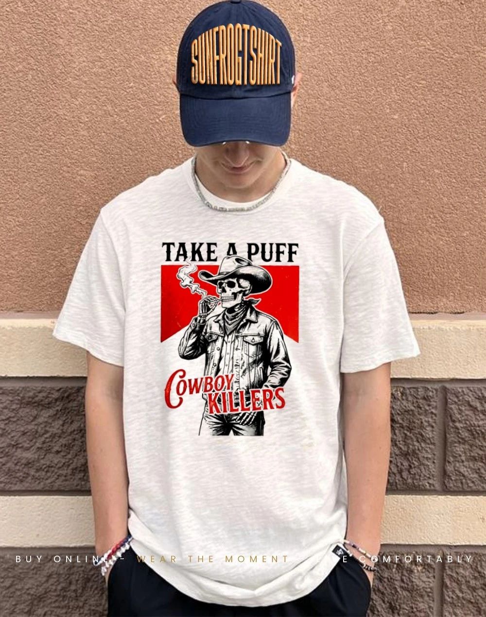 Smoking skeleton cowboy killers funny skull graphic shirt