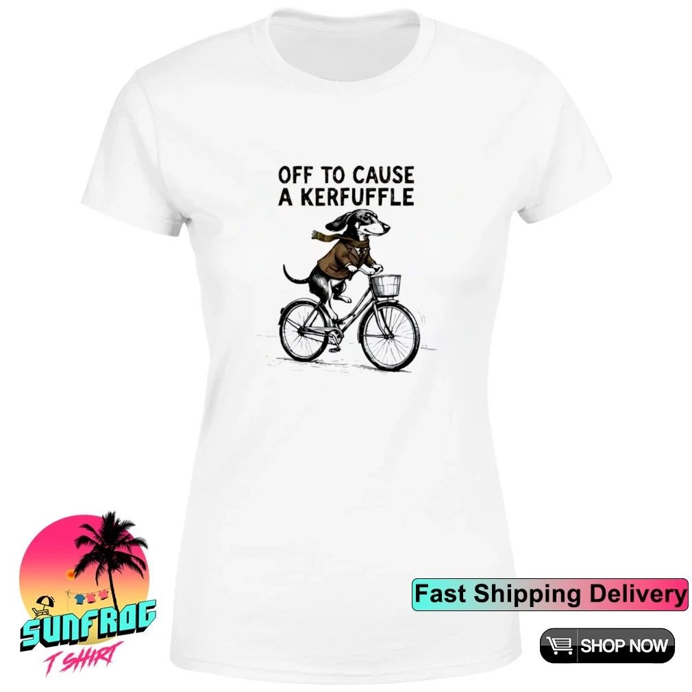 Dachshund dog riding bike off to cause a kerfuffle shirt