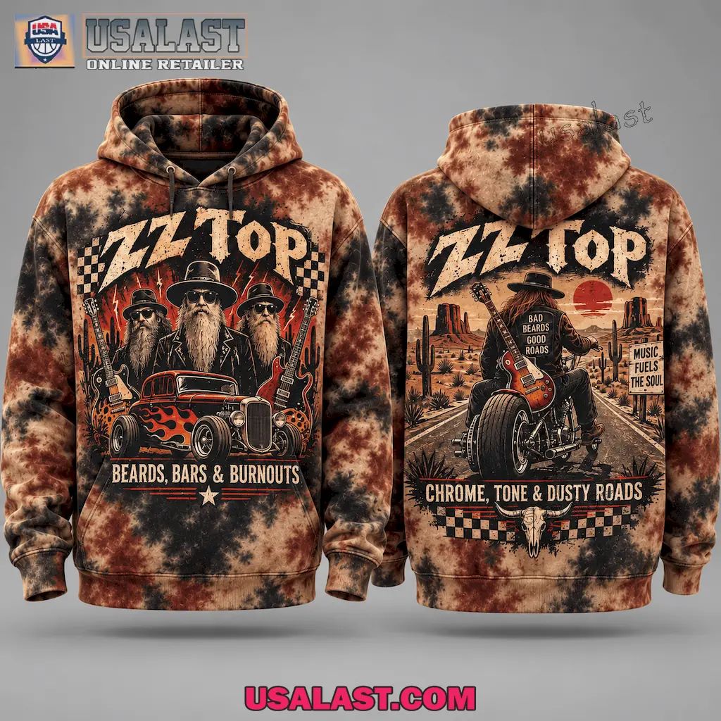 ZZ Top Beards Bars and Burnouts Tie Dye Hoodie