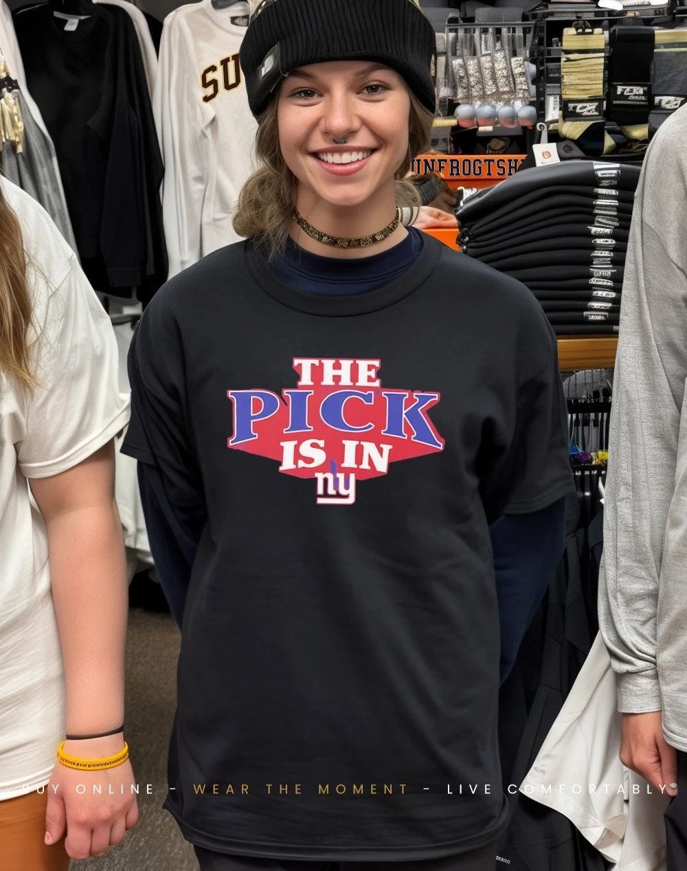 New York Giants The Pick Is In logo shirt