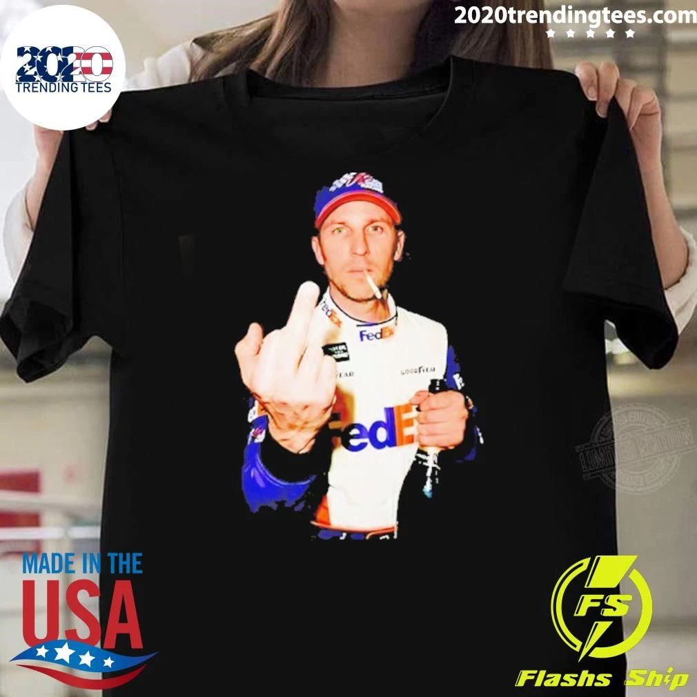 Denny Hamlin 2026 Middle Finger Smoking And Beer Shirt