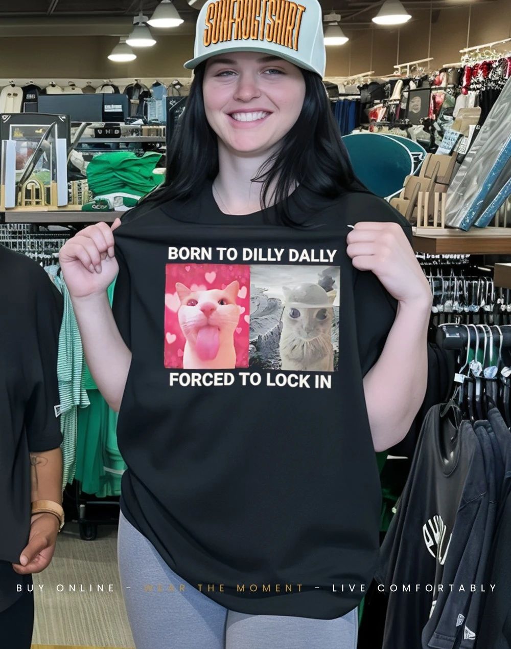 Cat born to dilly dally forced to lock in shirt