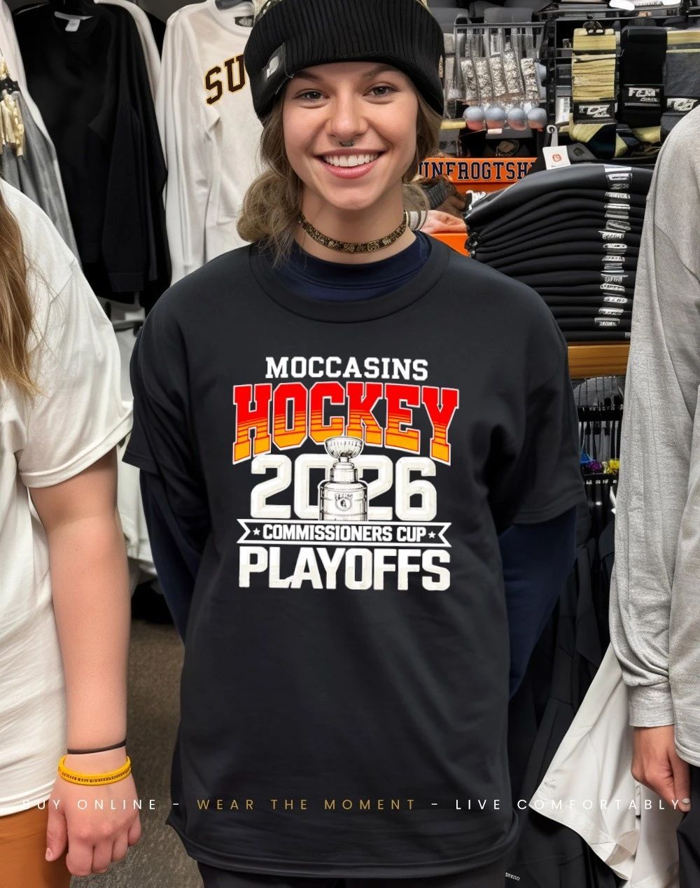 Monroe Moccasins hockey 2026 commissioners Cup Playoffs shirt