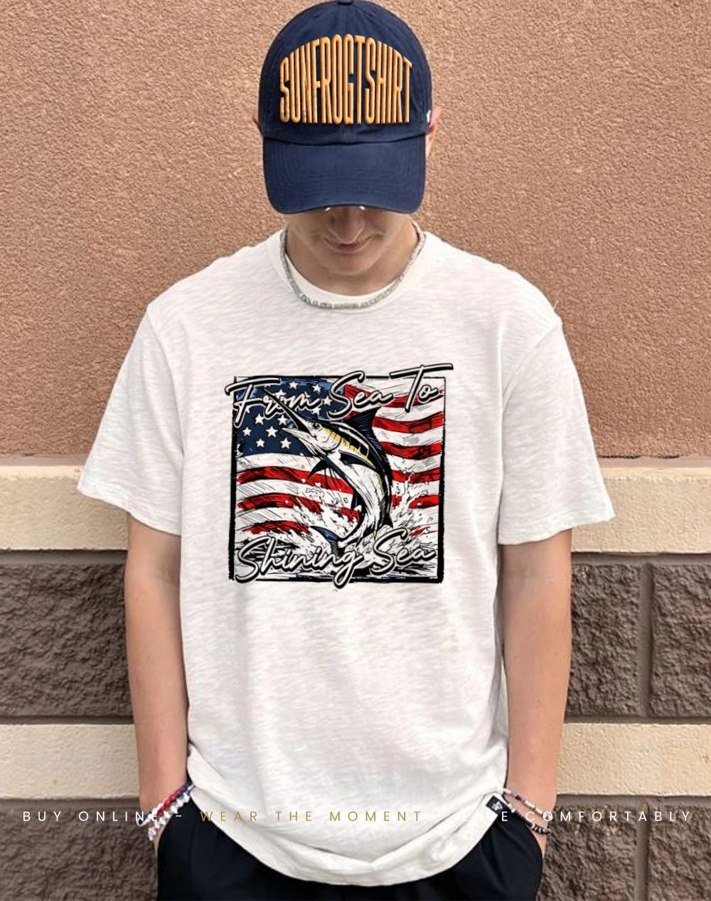 From Sea To Shining Sea Marlin USA flag shirt