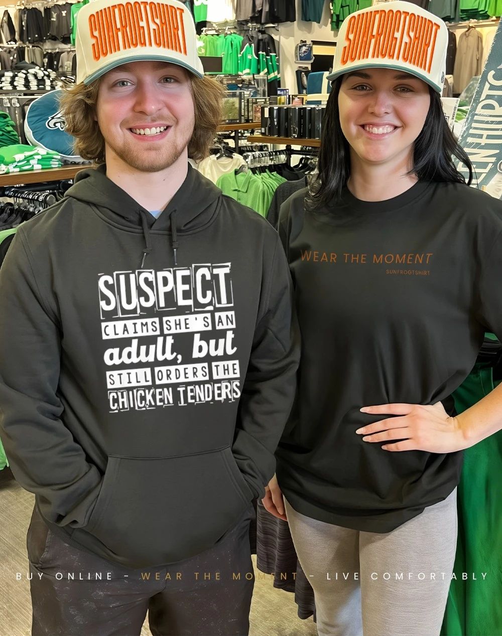 Suspect claims she’s an adult chicken shirt
