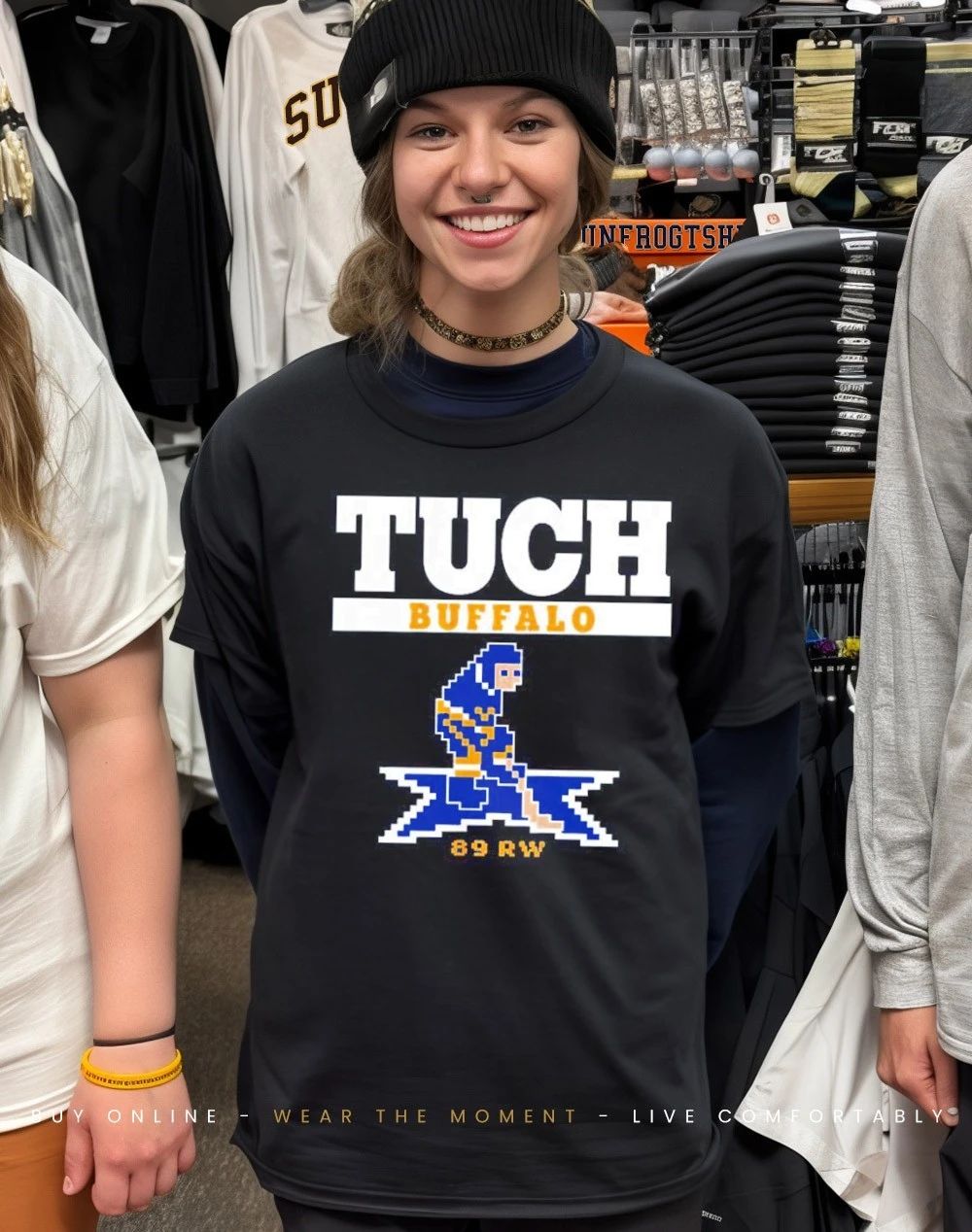 Alex Tuch retro game Buffalo Sabres front and back shirt