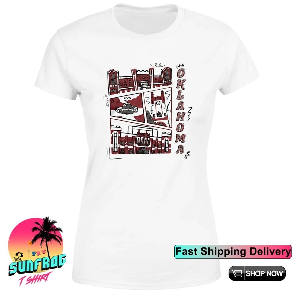 Oklahoma Campus Landmarks comic paint shirt