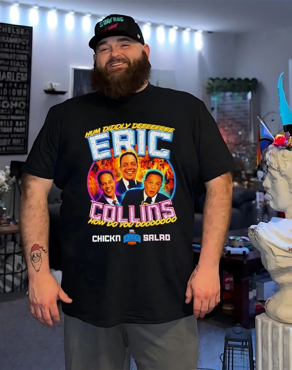 Eric Collins Hum Diddly Dee How Do You Do Good Chickn Salad 1982 Flames graphic shirt