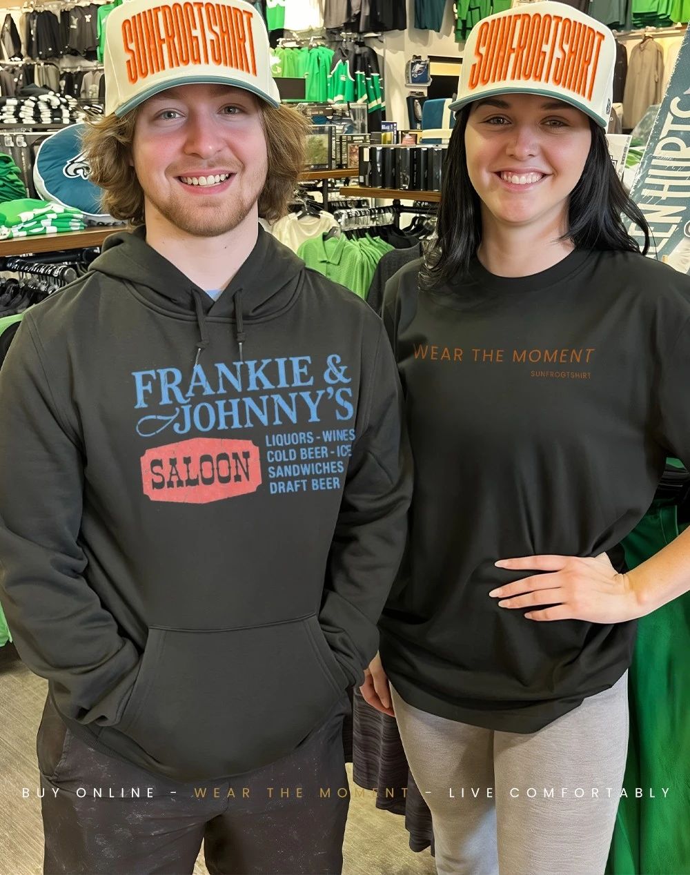 Frankie & Johnny’s Saloon Liquors wines cold beer ice sandwiches shirt