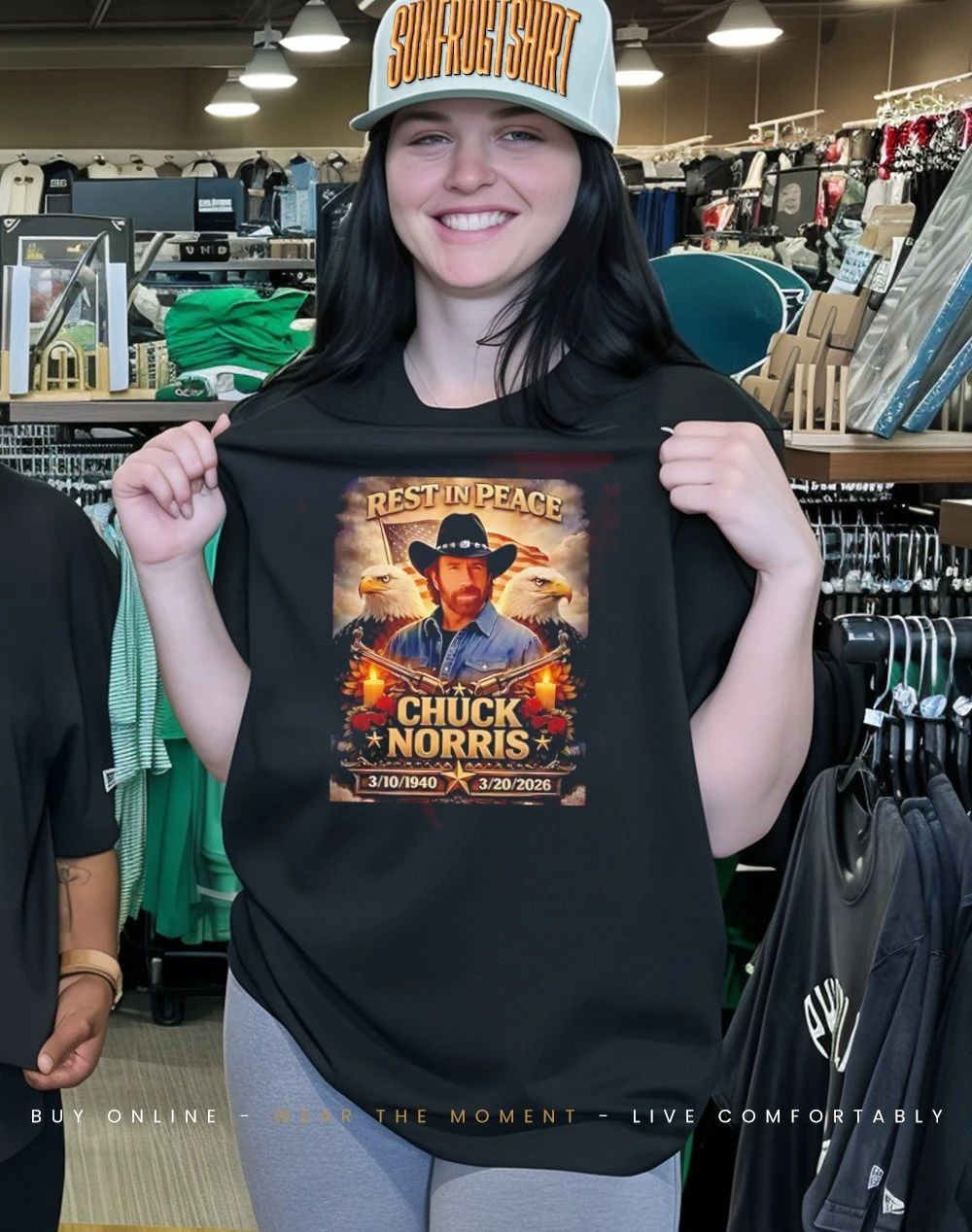 Chuck Norris Memorial Patriotic Eagle Cowboy Graphic shirt