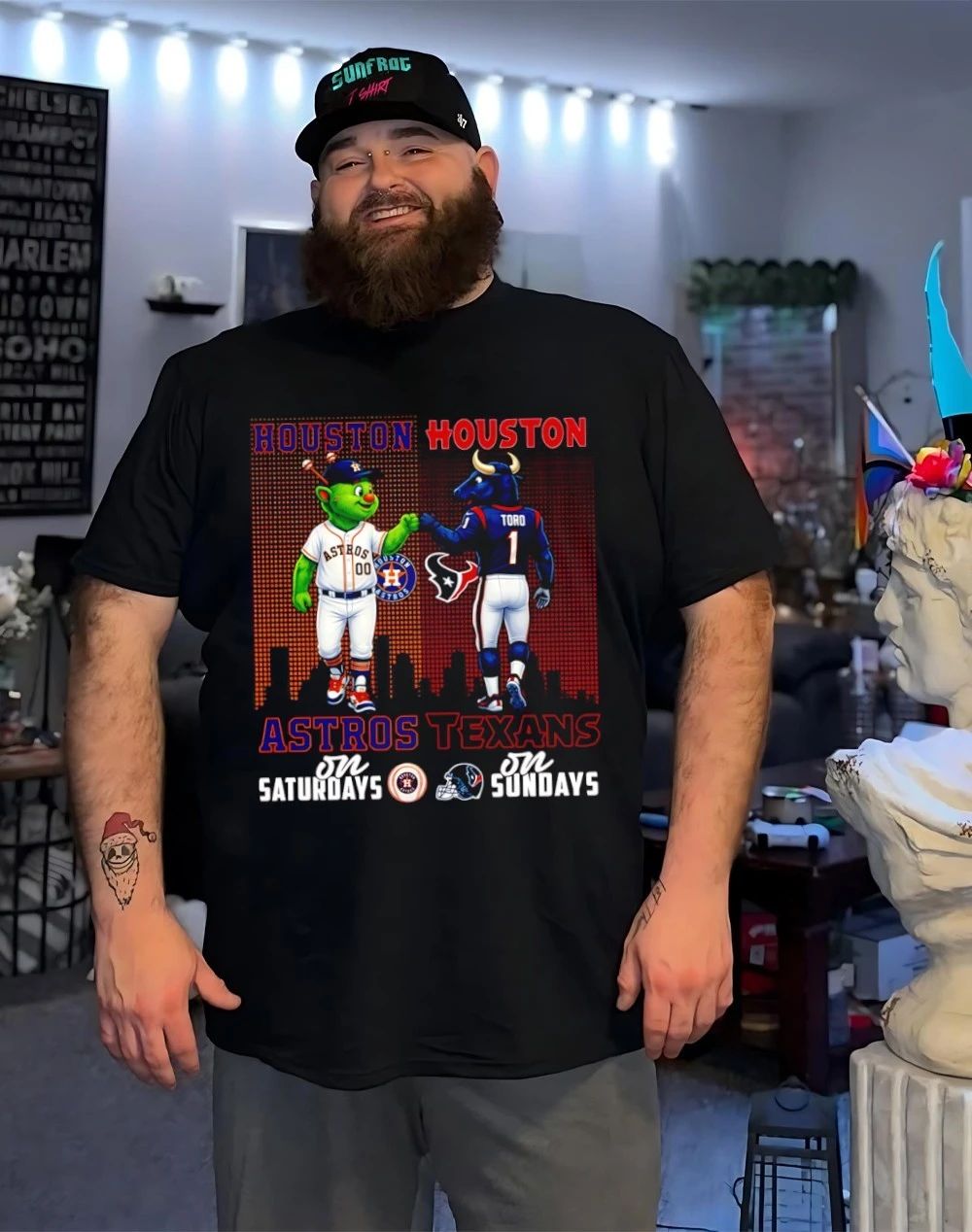 Houston Astros on Saturdays vs Houston Texans on Sundays mascot city skyline shirt