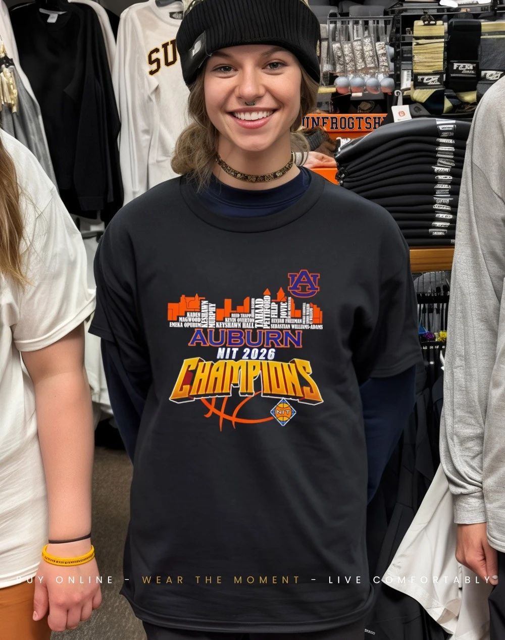 Auburn Tigers 2026 NIT Champions players names city skyline shirt