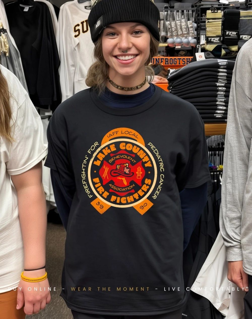 Lake County Firefighters L3990 Firefighting for Pediatric Cancer shirt