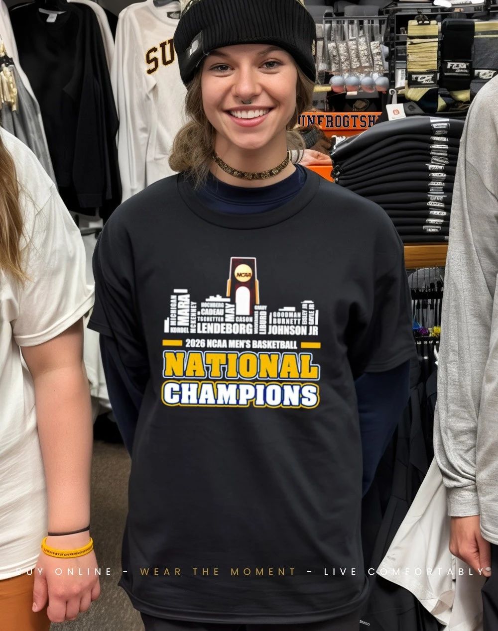 Michigan Wolverines Men’s Basketball National Champions 2026 player name city skyline shirt