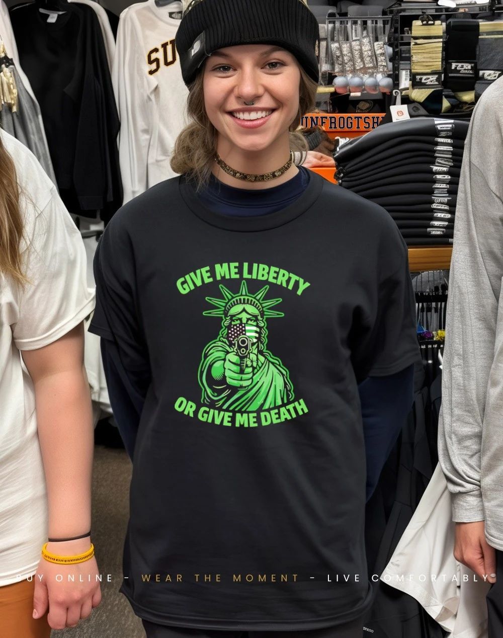 Give Me Liberty or Give Me Death Statue of Liberty Gun Graphic shirt