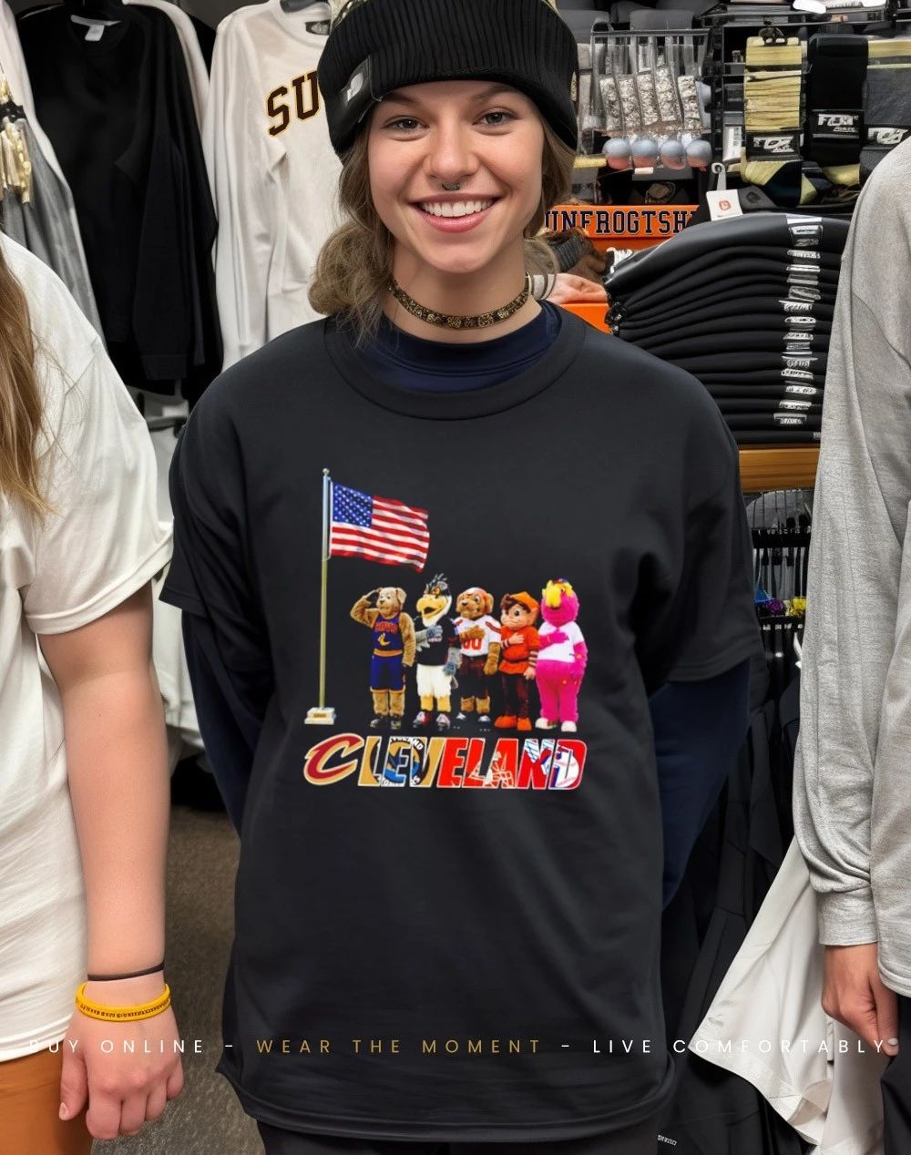 Cleveland sports mascot salute the flag shirt