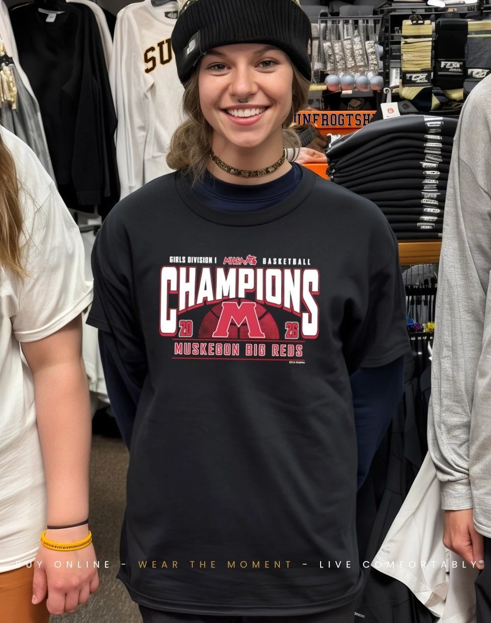 2026 MHSAA Girls Basketball D1 Champions Muskegon Big Reds logo shirt