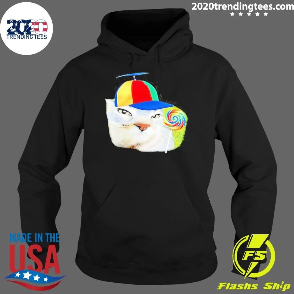 Cat Wearing Propeller Hat And Holding Lollipop Shirt