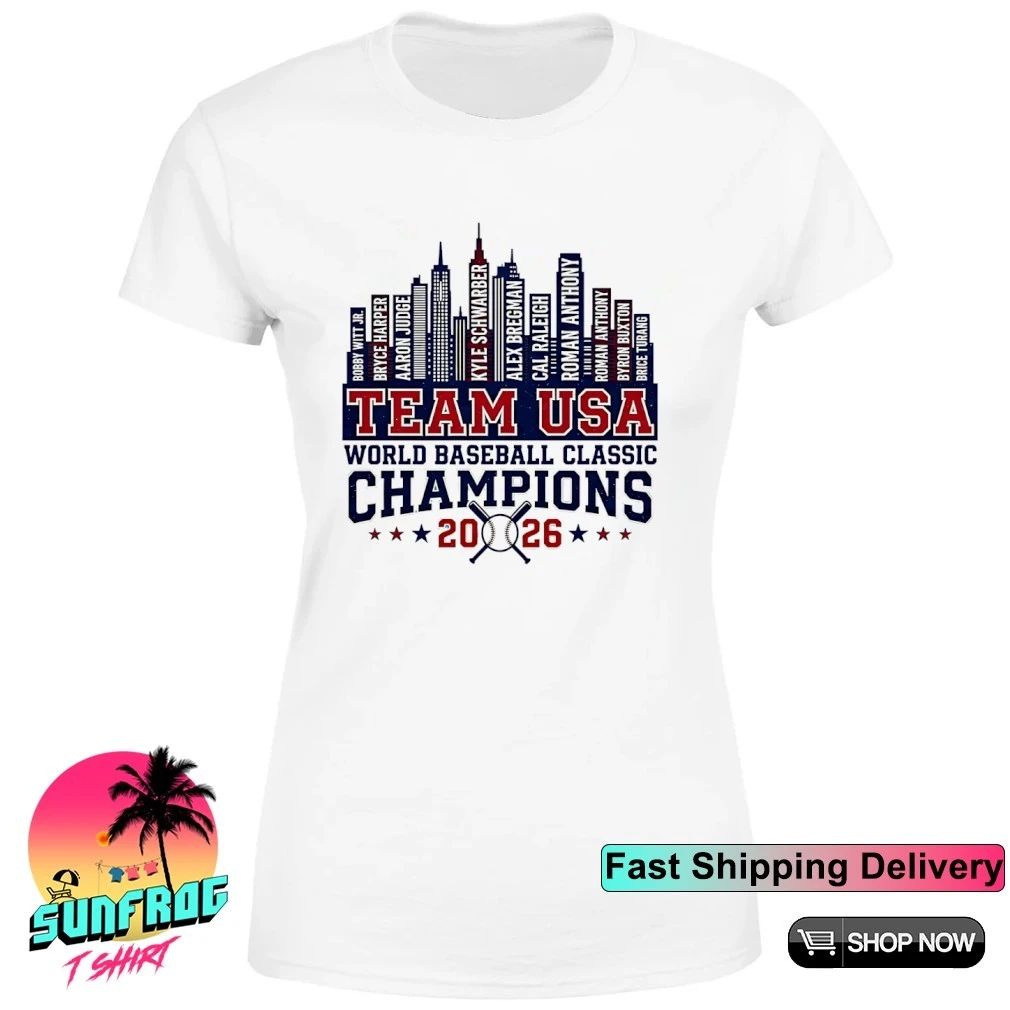 USA Team Baseball 2026 World Baseball Classic Champions player name city skyline shirt