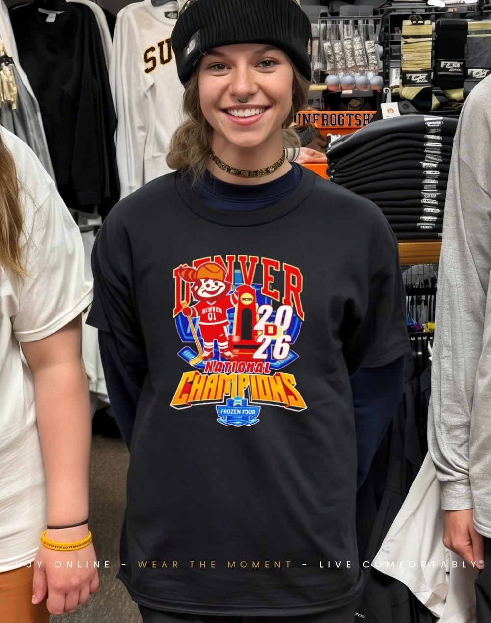 Denver Pioneers Ncaa Men’s Frozen Four Ice Hockey 2026 National Champions Mascot With Trophy shirt